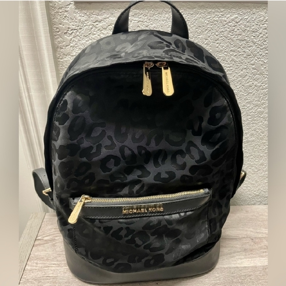 EUC Michael Kors Black Leopard Print Backpack